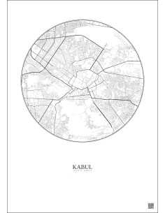 Kabul City Map Poster 6km | Gravura – Light background