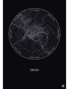 Affiche Tirana – Poster carte de ville 10km | Gravura – Fond foncé