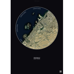 Affiche Dubai – Poster vue satellite 25km Couleur | Gravura – Fond foncé