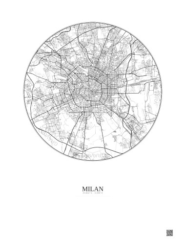Affiche Milan – Poster carte de ville 10km | Gravura – Fond clair