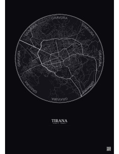 Tirana City Map Poster 6km | Gravura – Dark background