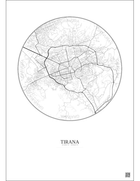 Tirana City Map Poster 6km | Gravura – Light background