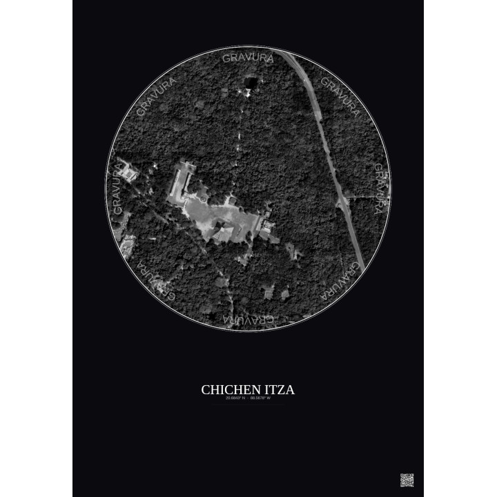 Chichen Itza Satellite View Poster 0.5km B&W | Gravura – Dark background