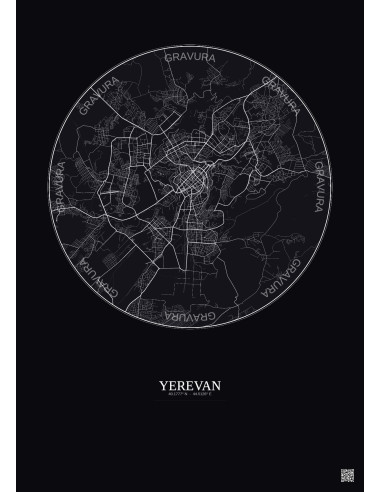 Affiche Yerevan – Poster carte de ville 10km | Gravura – Fond foncé