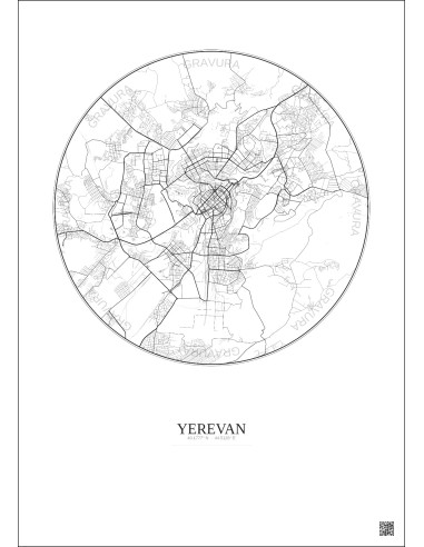 Yerevan City Map Poster 10km | Gravura – Light background