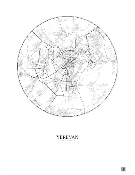 Yerevan City Map Poster 10km | Gravura – Light background