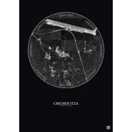 Chichen Itza Satellite View Poster 1km B&W | Gravura – Dark background
