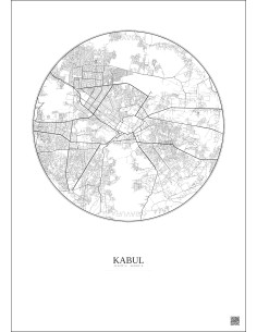 Affiche Kabul – Poster carte de ville 10km | Gravura – Fond clair