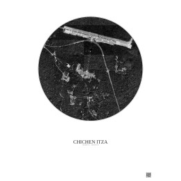 Chichen Itza Satellite View Poster 1km B&W | Gravura – Light background