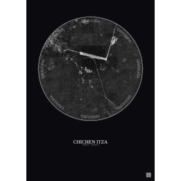 Affiche Chichen Itza – Poster vue satellite 2.5km N&B | Gravura – Fond foncé