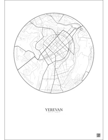 Yerevan City Map Poster 2.5km | Gravura – Light background