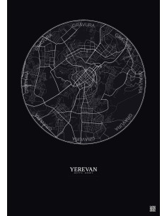 Affiche Yerevan – Poster carte de ville 6km | Gravura – Fond foncé