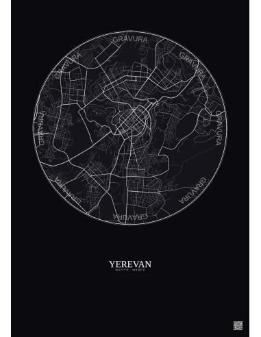 Affiche Yerevan – Poster carte de ville 6km | Gravura – Fond foncé