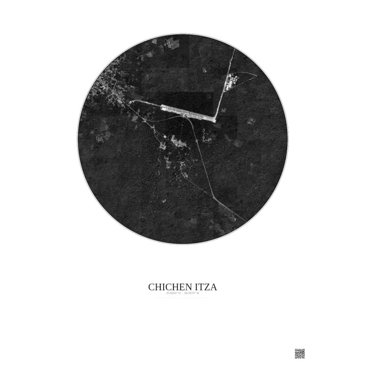 Chichen Itza Satellite View Poster 2.5km B&W | Gravura – Light background