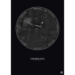 Affiche Chichen Itza – Poster vue satellite 5km N&B | Gravura – Fond foncé