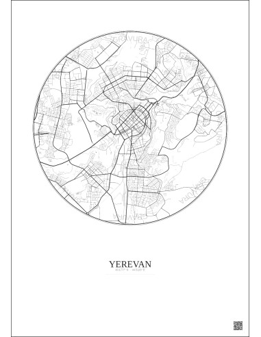 Yerevan City Map Poster 6km | Gravura – Light background