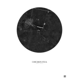 Affiche Chichen Itza – Poster vue satellite 5km N&B | Gravura – Fond clair