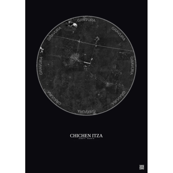 Affiche Chichen Itza – Poster vue satellite 10km N&B | Gravura – Fond foncé