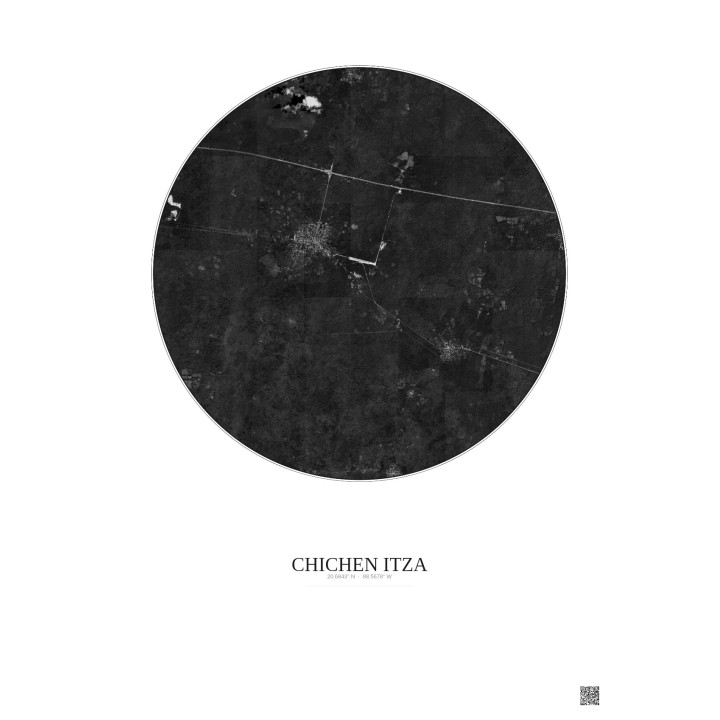 Affiche Chichen Itza – Poster vue satellite 10km N&B | Gravura – Fond clair