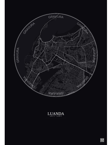Luanda City Map Poster 6km | Gravura – Dark background
