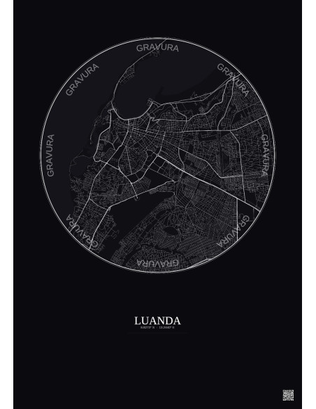 Luanda City Map Poster 6km | Gravura – Dark background