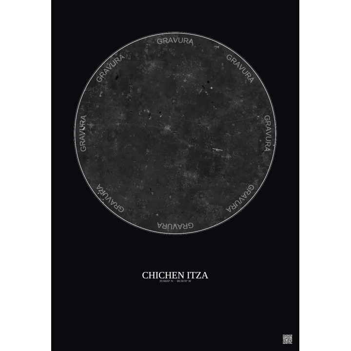 Affiche Chichen Itza – Poster vue satellite 30km N&B | Gravura – Fond foncé