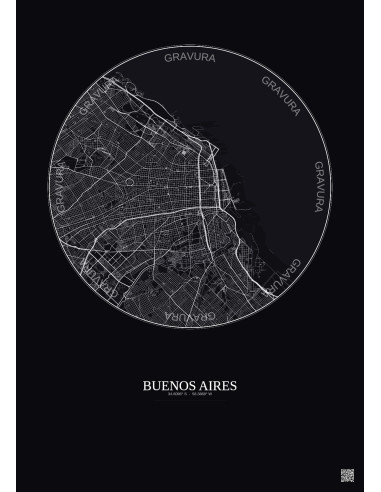 Buenos Aires City Map Poster 10km | Gravura – Dark background