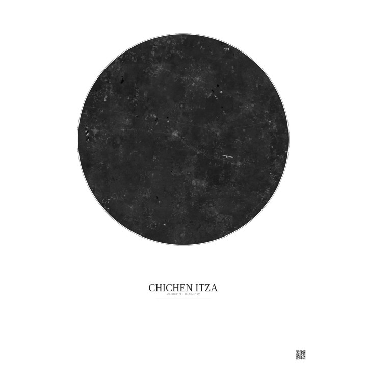 Affiche Chichen Itza – Poster vue satellite 30km N&B | Gravura – Fond clair