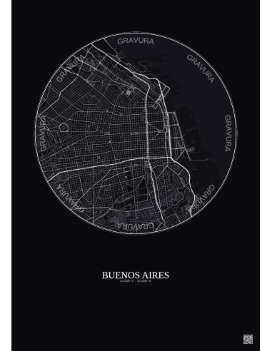 Affiche Buenos Aires – Poster carte de ville 6km | Gravura – Fond foncé