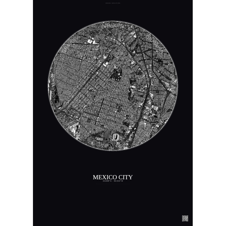 Mexico City Satellite View Poster 2.5km B&W | Gravura – Dark background