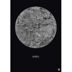 Affiche Kabul – Poster vue satellite 10km N&B | Gravura – Fond foncé