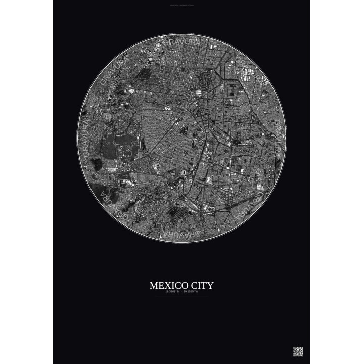 Mexico City Satellite View Poster 6km B&W | Gravura – Dark background