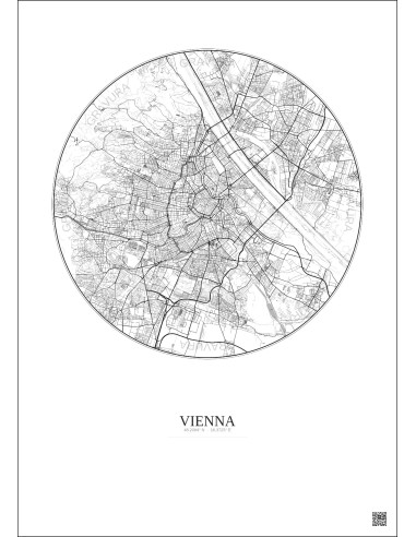 Affiche Vienna – Poster carte de ville 10km | Gravura – Fond clair