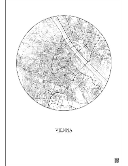 Affiche Vienna – Poster carte de ville 10km | Gravura – Fond clair