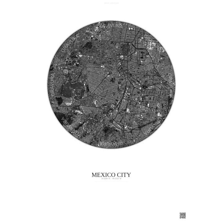 Mexico City Satellite View Poster 6km B&W | Gravura – Light background