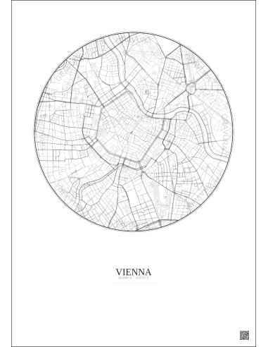 Affiche Vienna – Poster carte de ville 2.5km | Gravura – Fond clair