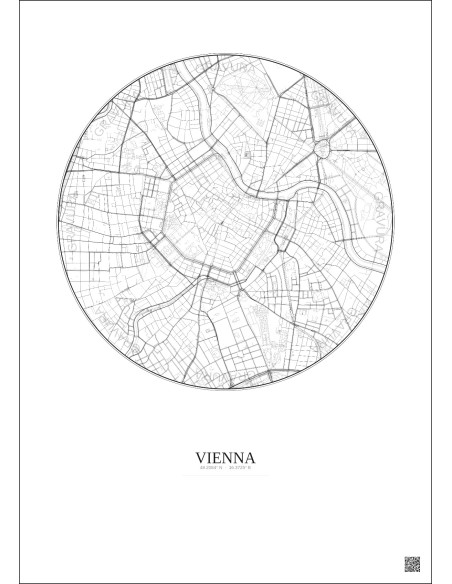Affiche Vienna – Poster carte de ville 2.5km | Gravura – Fond clair