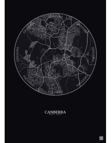Affiche Canberra – Poster carte de ville 10km | Gravura – Fond foncé