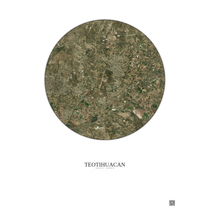 Affiche Teotihuacan – Poster vue satellite 5km Couleur | Gravura – Fond clair