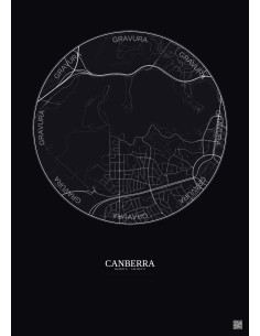 Affiche Canberra – Poster carte de ville 2.5km | Gravura – Fond foncé