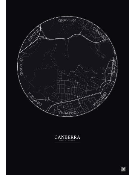 Affiche Canberra – Poster carte de ville 2.5km | Gravura – Fond foncé