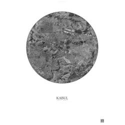 Affiche Kabul – Poster vue satellite 10km N&B | Gravura – Fond clair