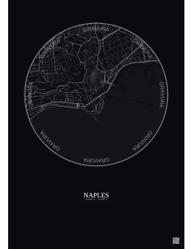 Affiche Naples – Poster carte de ville 2.5km | Gravura – Fond foncé