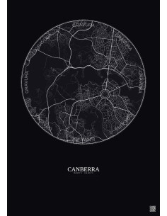 Affiche Canberra – Poster carte de ville 6km | Gravura – Fond foncé