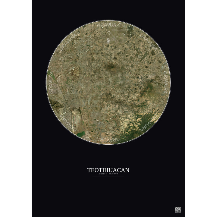 Teotihuacan Satellite View Poster 30km Color | Gravura – Dark background
