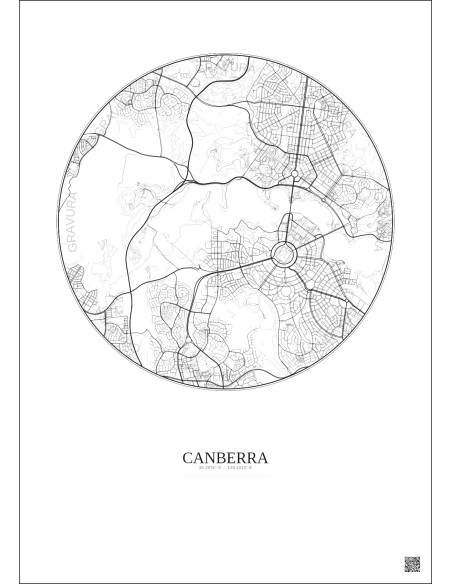 Affiche Canberra – Poster carte de ville 6km | Gravura – Fond clair