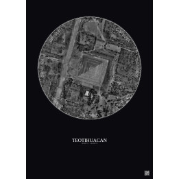 Affiche Teotihuacan – Poster vue satellite 0.5km N&B | Gravura – Fond foncé