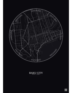 Affiche Baku City – Poster carte de ville 2.5km | Gravura – Fond foncé