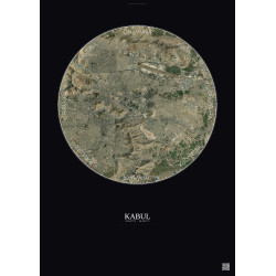 Affiche Kabul – Poster vue satellite 10km Couleur | Gravura – Fond foncé