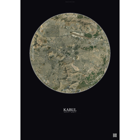 Affiche Kabul – Poster vue satellite 10km Couleur | Gravura – Fond foncé
